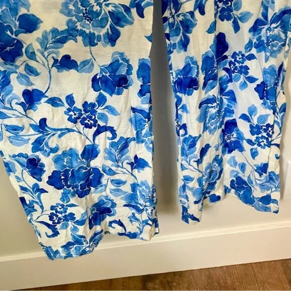 Mango Floral-Print Jumpsuit With Tie Blue and White Print Size Extra Small - Picture 11 of 14